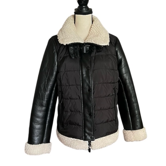 Michael Michael Kors Shearling Trim Faux leather sleeves Puffer Jacket. SZ.L - Picture 4 of 16